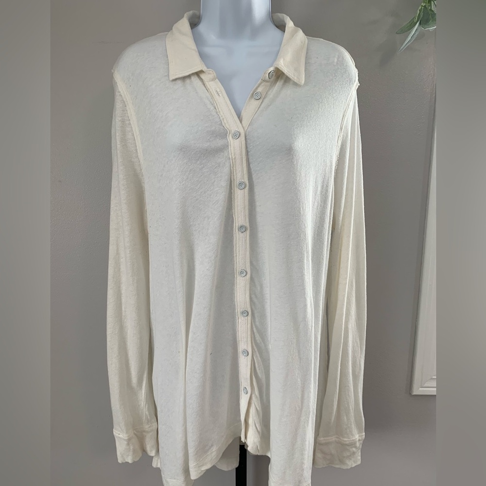 Free People Cream Button-Up Long Sleeve Tunic